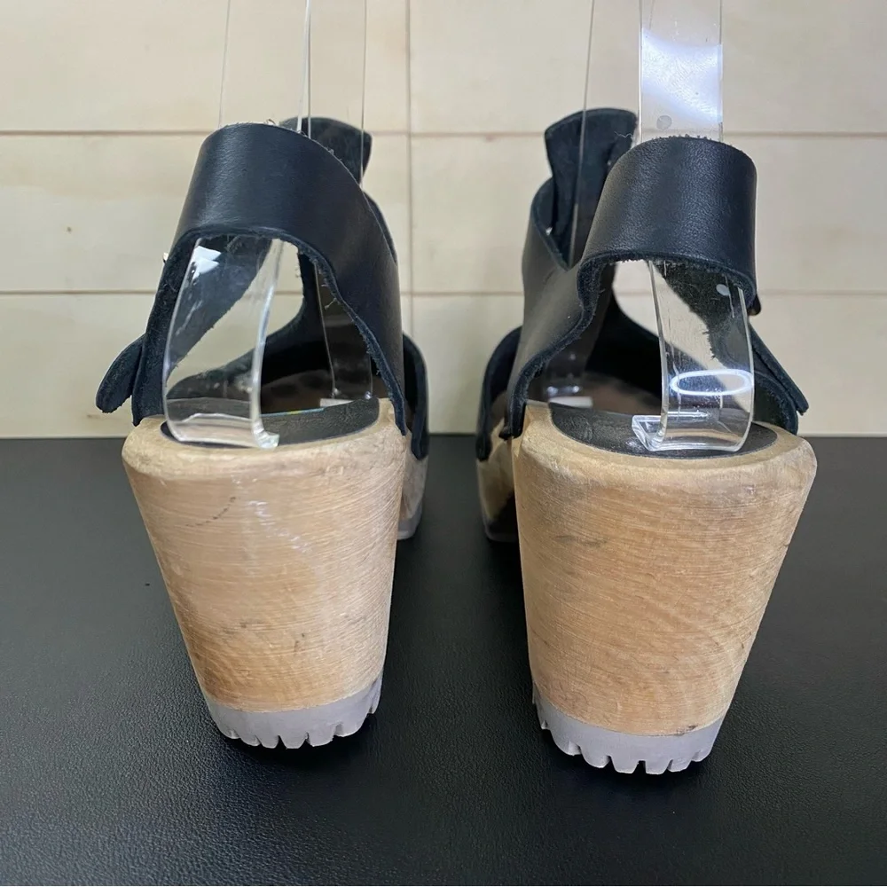 Mia Madeline Swedish Clogs Women's Size 7.5 Shoes EU38 Black Leather Wooden - Picture 6 of 11